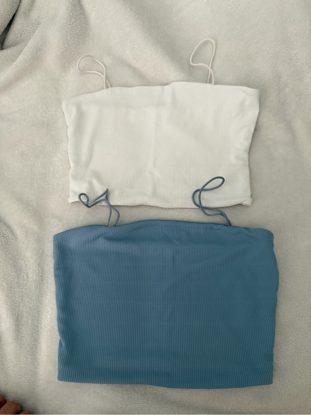2-Pack Y2K SHEIN Ribbed Strap Tube Tank Tops, SIZE XS - WHITE & BLUE